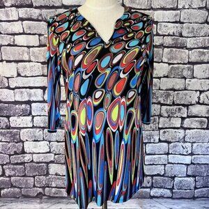 Mechant V-Neck Multicolored Top/Tunic Size L